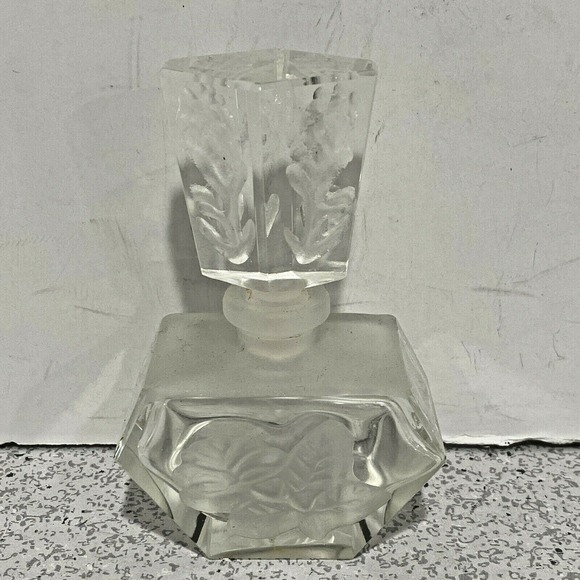 Vintage perfume bottle & stopper clear crystal & frosted glass scent container - Picture 2 of 10